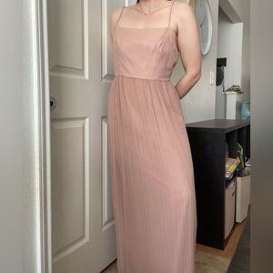 Vintage 70s Chiffon Classic Pleated Maxi Dress Formal Gown Sz 6 Blush pale pink‎